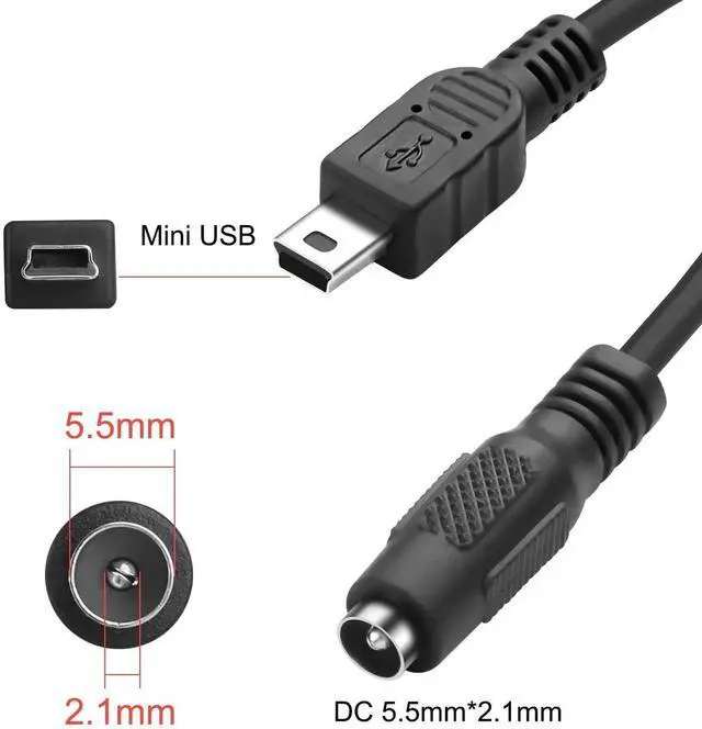 Alt view image 4 of 7 - Aomoproing DC 5.5 * 2.1mm to Mini USB Power Adapter Connector Charging Cable DC 5521 Female to Mini USB 5 Pin Male Power Supply Extension Cable for Camera,Small Fan,MP3MP4,etc - 20CM/7.8IN 2PCS