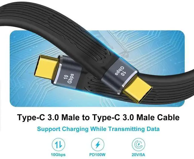 Alt view image 5 of 6 - Aomoproing Fast Charger USB C Flat Cable10Gbps Type C Charger Cable Flat 100W 20V 5A Support Audio & Video 4K@60Hz, for Phones,Laptops,PC (C Male to C Male, 13 cm)