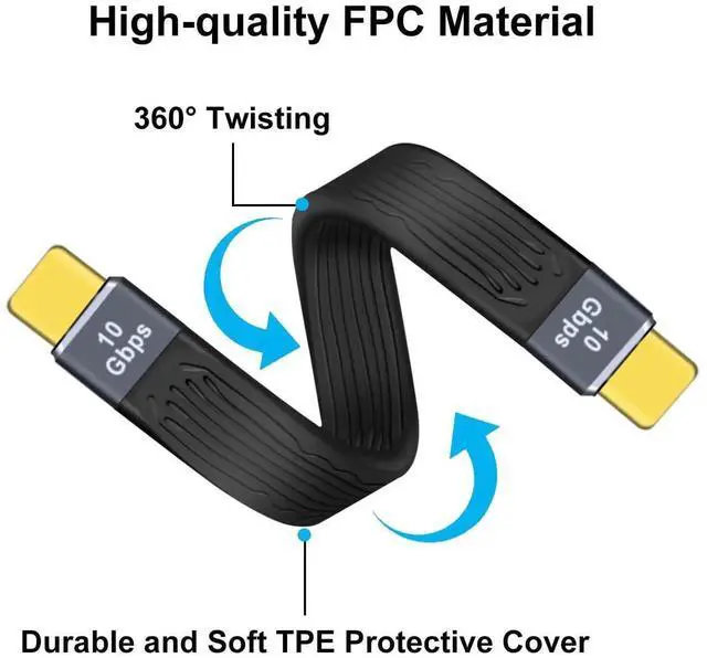 Alt view image 6 of 6 - Aomoproing Fast Charger USB C Flat Cable10Gbps Type C Charger Cable Flat 100W 20V 5A Support Audio & Video 4K@60Hz, for Phones,Laptops,PC (C Male to C Male, 13 cm)