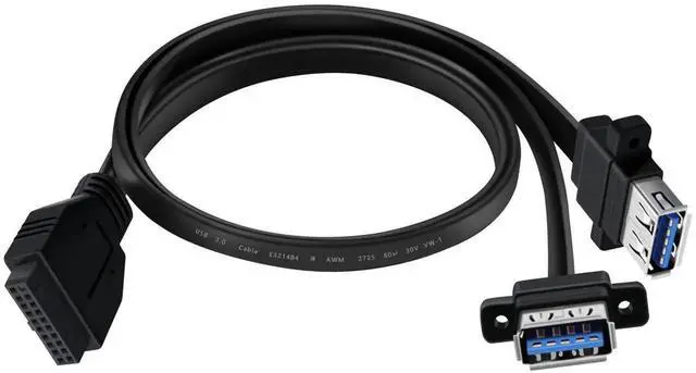 Main image of Aomoproing USB 3.0 Front Panel Cable Extension with Panel Mount Holes 5Gbps Motherboard 19/20pin Header Splitter to 2 USB Female (80 cm)