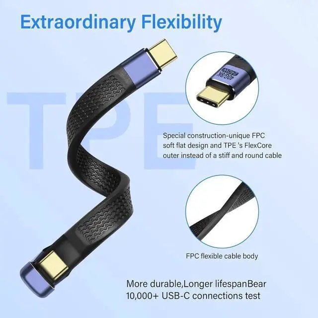 Alt view image 7 of 7 - Aomoproing 40Gbps USB4 Type C Extension Cable 240W 8K PD Fast Charge USB C to USB C U-Shaped Flat Ultra Thin FPC Data Cable Suitable for Laptops and Mobile Phones