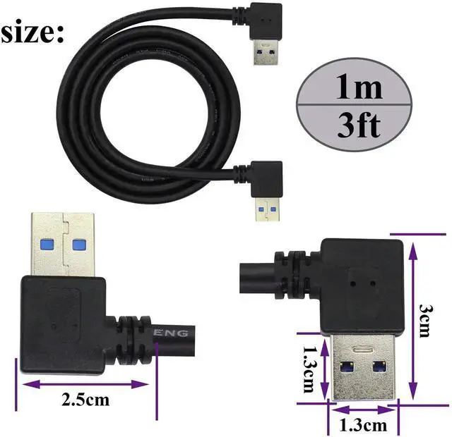 Alt view image 3 of 7 - Aomoproing Left & Right Angle USB 3.0 A Male Extender Cable90 Degree USB 3.0 A Male Data Transfer and Charging Connector Cable for USB Keyboard,Mouse,Flash Drive,Hard Drive.(1M/3ft-Black)
