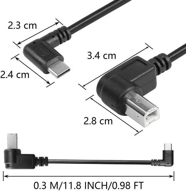 Alt view image 5 of 6 - Aomoproing 2 Pack USB C Printer Cable - 11.8 inch USB B Male to USB C Male - Right Angled for Printer, MIDI Controller, Scanner, Digital Piano, DJ Controller