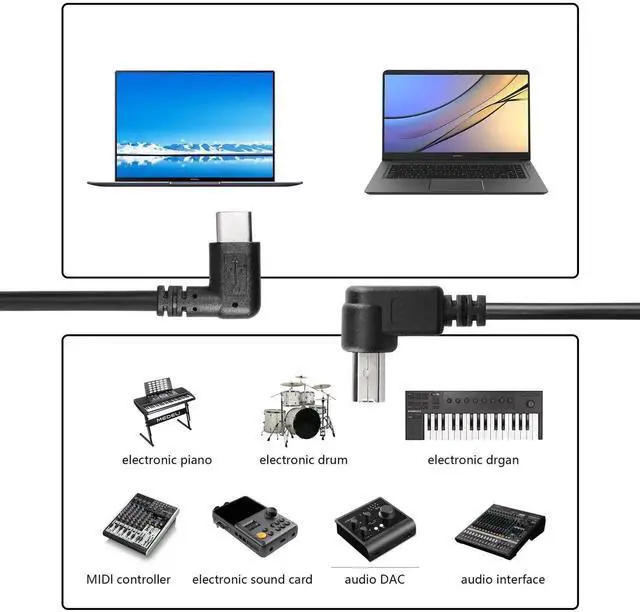 Alt view image 6 of 6 - Aomoproing 2 Pack USB C Printer Cable - 11.8 inch USB B Male to USB C Male - Right Angled for Printer, MIDI Controller, Scanner, Digital Piano, DJ Controller