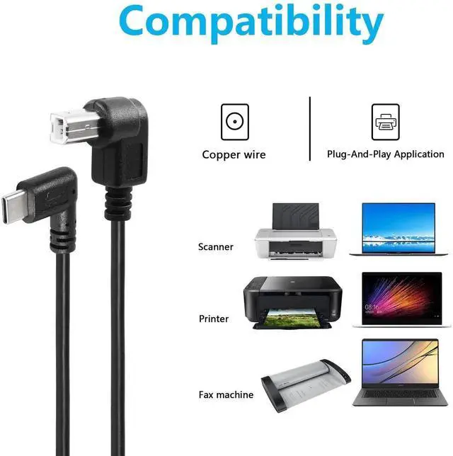 Alt view image 4 of 6 - Aomoproing 2 Pack USB C Printer Cable - 11.8 inch USB B Male to USB C Male - Right Angled for Printer, MIDI Controller, Scanner, Digital Piano, DJ Controller