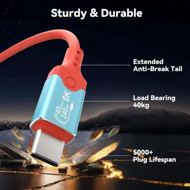 Alt view image 7 of 7 - Aomoproing USB C to USB C Charger Cable, 240W 5A Type C Fast Charging 40Gbps 8K@60Hz Charger for iPhone 16 15 Pro Max Plus iPad Pro MacBook Samsung Galaxy S24 S23 S22 Ultra (1M)