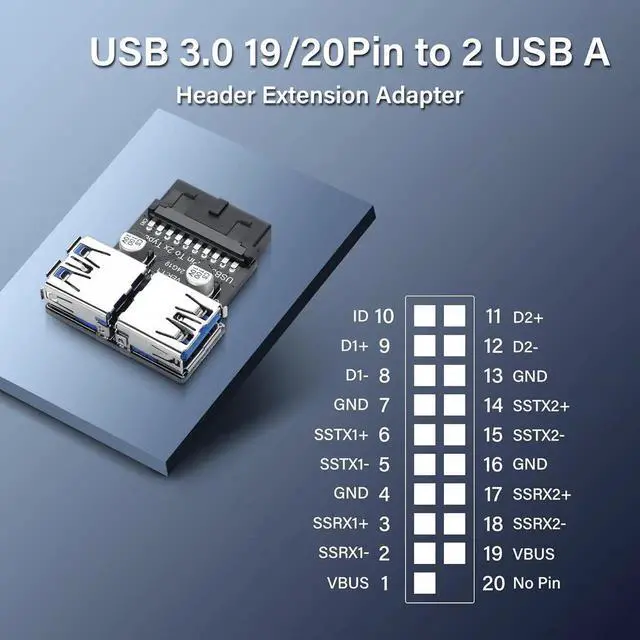 Alt view image 7 of 7 - Aomoproing USB 3.0 Front Panel Header USB 3.0 19/20Pin to Dual USB A Motherboard Header Adapter 19Pin Female to Double USB Type A Female Front Connector Converter