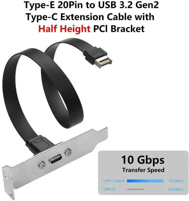 Alt view image 3 of 7 - Aomoproing USB 3.1 Front Panel Header Type-C Extension Cable with Panel Mount Screw 10 Gbps Type-E 20Pin Male to USB-C Female Adapter Cable with Half Height Bracket,30cm/11.8inch (Half Height 1 Port)
