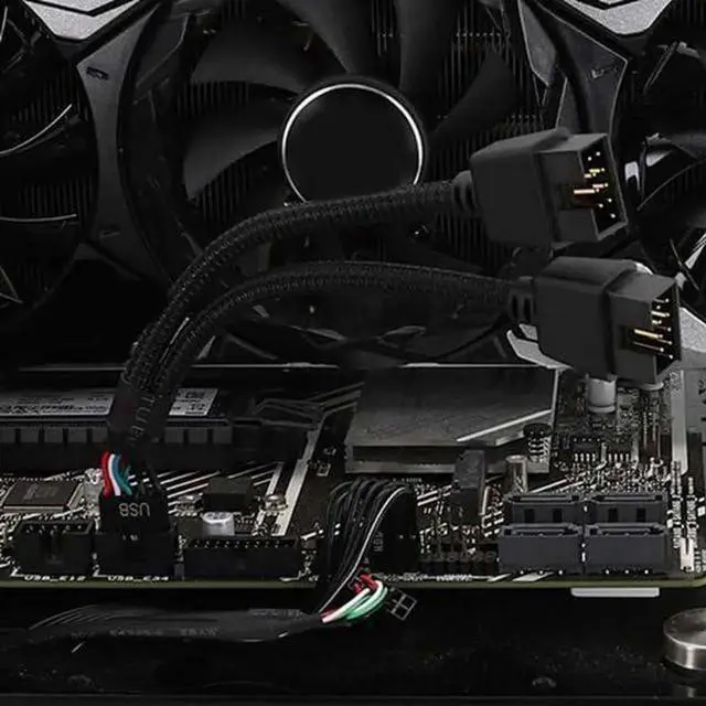 Alt view image 5 of 6 - Aomoproing 1 Pack Motherboard 9 Pin USB 2.0 to Dual 9 Pin Extension Splitter, Motherboard USB Splitter 9 Pin Header Cable, USB2.0 Header Splitter for Internal Computer Motherboard (Braided Black)