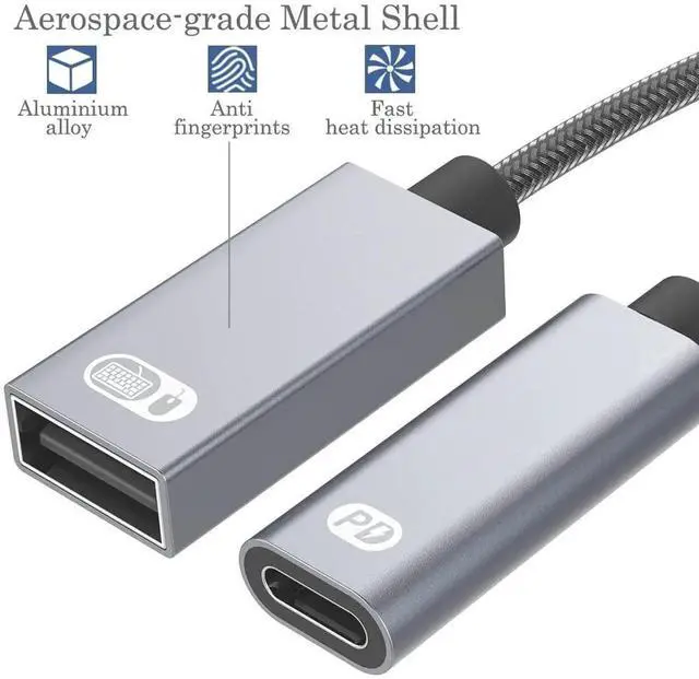 Alt view image 2 of 7 - Aomoproing 2-in-1 USB Type C to USB Adapter (OTG Cable + Power Cable) for Steam Deck, Switch, Chromecast Google TV, MacBook, iPad, 3D Printer, Samsung Galaxy S20 S21 S22, Google Pixel and More - Gray