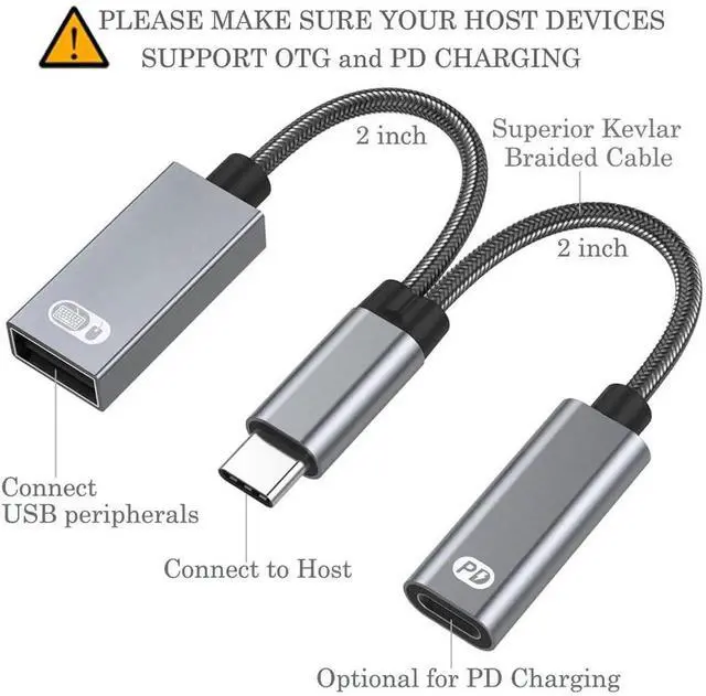 Alt view image 5 of 7 - Aomoproing 2-in-1 USB Type C to USB Adapter (OTG Cable + Power Cable) for Steam Deck, Switch, Chromecast Google TV, MacBook, iPad, 3D Printer, Samsung Galaxy S20 S21 S22, Google Pixel and More - Gray