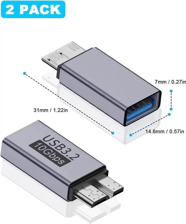 Alt view image 2 of 7 - Aomoproing USB A to Micro B Adapter 10Gbps, USB-C to Micro USB 3.2 Gen 2 Fast Charging Adapter Compatible with iPhone 15 Plus/15 Pro Max, WD My Passport External Drive 2 Pack