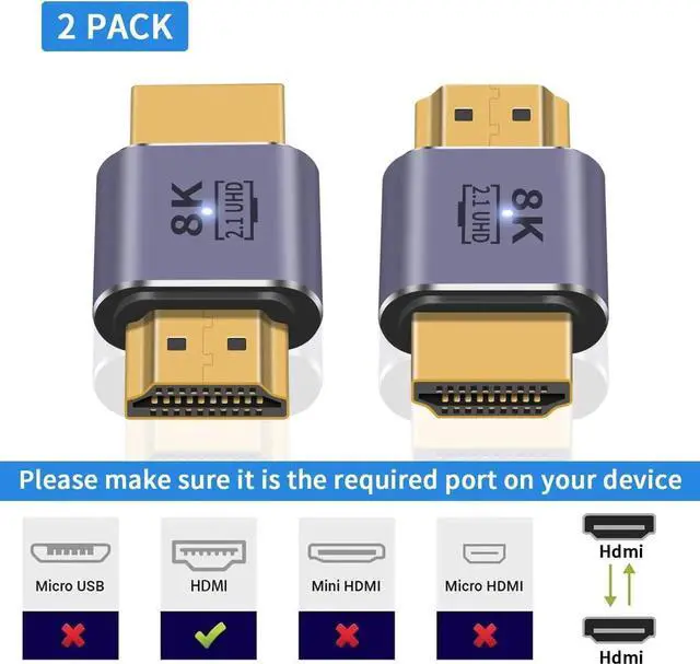 Alt view image 4 of 7 - AOMOPROING HDMI Male to Male Adapter 8K, 2-Pack 48Gbps UHD HDMI 2.1 Extender Coupler Converter Extension Connector (8K@60hz,4K@120Hz) Compatible with Video 3D HDTV, Switch, Xbox,PS5, Xbox