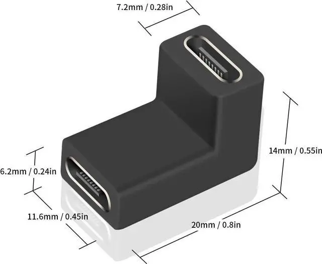 Alt view image 2 of 7 - Aomoproing 90 Degree USB C Female to Female Adapter, 10GBbps USB C Coupler Adapter, Right Angle Type C 3.1 Connector Support Fast Charging and Data Transfer for Laptop, Phone (2 Pack)