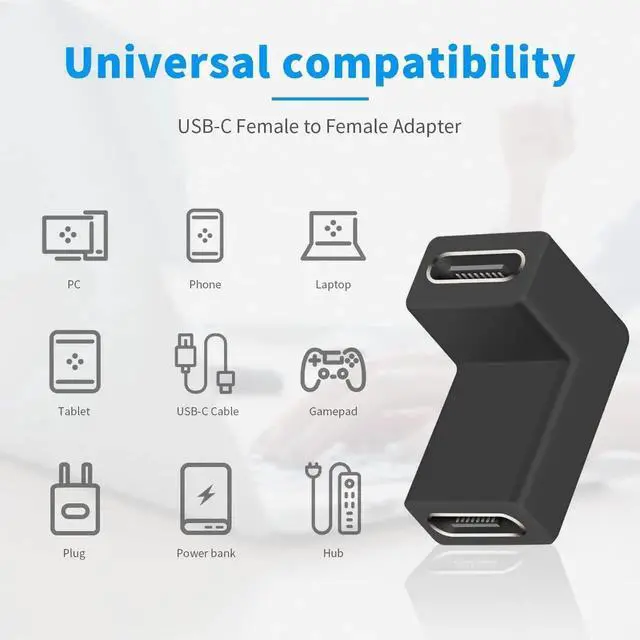 Alt view image 6 of 7 - Aomoproing 90 Degree USB C Female to Female Adapter, 10GBbps USB C Coupler Adapter, Right Angle Type C 3.1 Connector Support Fast Charging and Data Transfer for Laptop, Phone (2 Pack)