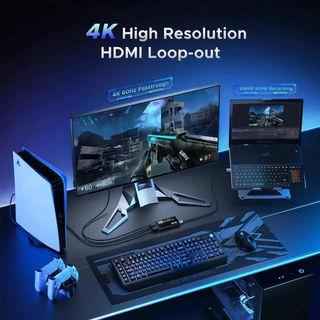 Alt view image 5 of 7 - AOMOPROING Video Capture Card, USB 3.0 Capture Card 4K HDMI Loop-Out, 1080P 60FPS/2K 30FPS Video Game Capture for Works for PS5/Camera/PC