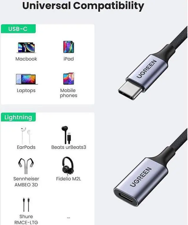 Alt view image 2 of 7 - AOMOPROING UGREEN USB-C to Lightning Audio Adapter Cable USB Type C Male to Lightning Female Headphones Converter for iPad/MacBook/USB C Phones to Connect with Lightning Earphones Support Call