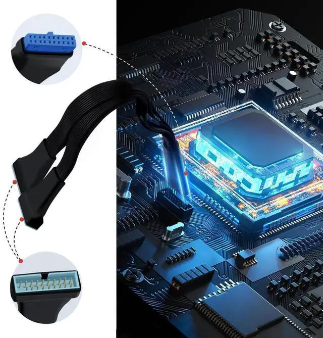 Alt view image 3 of 6 - Aomoproing USB 3.0 Header Splitter Extension Cable Motherboard 19/20 Pin Male to Female Adapter, Small Mini 1 in 2 Out Internal USB 3.0 Extension Cord (6 inch)