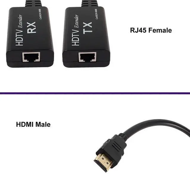 Alt view image 3 of 6 - AOMOPROING HDMI Extender,HDMI Male to RJ45 Network LAN Extender 60m Converter Repeater Over Cat 5e / 6e 1080p up to 60m Extender for HDTV HDPC 4K 2K (197ft)-Need to Adjust Transmission Distance