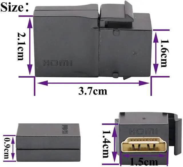 Alt view image 2 of 7 - AOMOPROING 90 Degree HDMI Keystone Coupler, Gold Plated 90 Degree HDMI Keystone Jack Insert Female to Female 3D 4K Coupler Adapter for Wall Plate (Black/2 Pack)