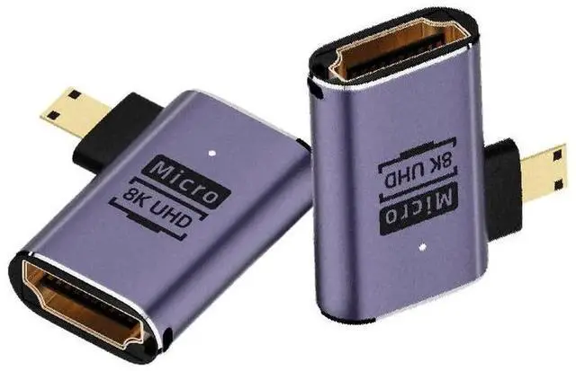 Main image of AOMOPROING 8K@60Hz Micro HDMI 2.1 to HDMI 2.1 Adapter 2 Pack, 3D 48Gbps Bidirectional Converter, Left Angle Extender Connector Coupler for Xbox Switch HDTV PS5/4, Support 4K@120Hz Dynamic HDR