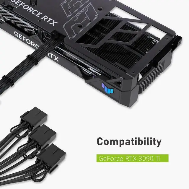 Alt view image 6 of 7 - Aomoproing  GPU Power Sleeved Cable Extension, 16pin(12+4) 12VHPWR PCIe 5.0 Connector Male to 3X PCIE 8 PIN for RTX4070ti/ 4080/ 3090Ti, with Pre-installed Cable Combs-16AWG/Black