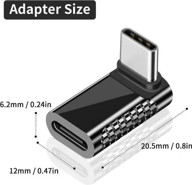 Alt view image 6 of 6 - Aomoproing USB C Right Angle Adapter 20Gbps, 90 Degree USB C Adapter Male to Female Extender Adapter, Zinc Alloy Material Support PD100W Fast Charger for MacBook Pro, Mobile Phone, Tablet (2 Pack)