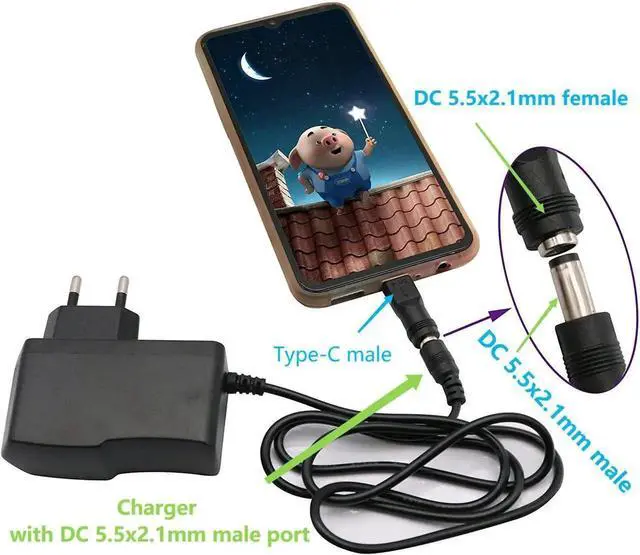 Alt view image 3 of 6 - Aomoproing USB C to DC Power Adapter Type C USB Male to DC 5.5x2.1mm Female Connector DC5521 Female to Type C Male Charge Adapter for Laptop PC Smart Phone 2 PCS