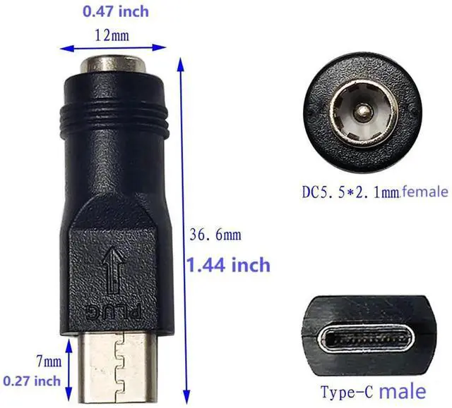 Alt view image 4 of 6 - Aomoproing USB C to DC Power Adapter Type C USB Male to DC 5.5x2.1mm Female Connector DC5521 Female to Type C Male Charge Adapter for Laptop PC Smart Phone 2 PCS