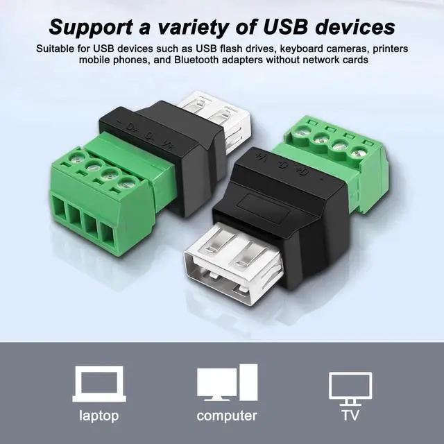 Alt view image 2 of 7 - Aomoproing USB Screw Terminal Block Adapter Connecotr USB 2.0 A Female Plug 4 Pin Bolt Solderless Replacement Balum Converter for Charging and Data Transfer-2Pcs