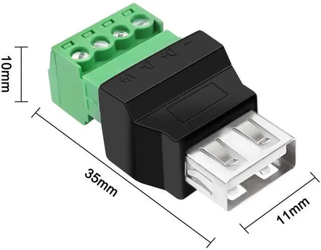 Alt view image 3 of 7 - Aomoproing USB Screw Terminal Block Adapter Connecotr USB 2.0 A Female Plug 4 Pin Bolt Solderless Replacement Balum Converter for Charging and Data Transfer-2Pcs