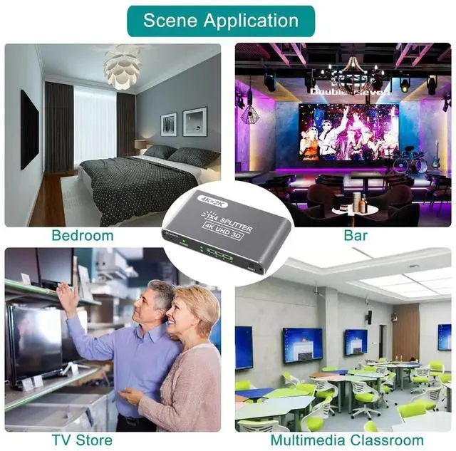 Alt view image 4 of 7 - AOMOPROING HDMI Splitter 1 in 4 Out, 4K HDMI Splitters for 4 Monitors Supports 3D Full HD 1080P Aluminum, Compatible for PS4 Fire Stick HDTV(1 Source to 4 Displays) Silver