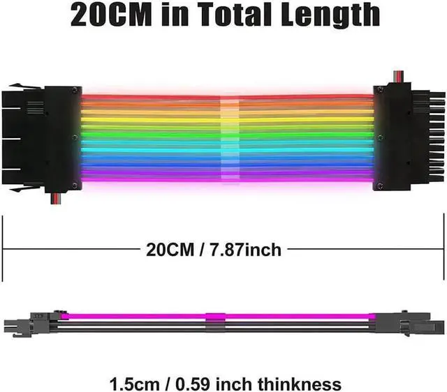 Alt view image 6 of 6 - Aomoproing Pccooler Power Supply Sleeved Cable, Customization 24 Pin Atx Rgb Cable Extension Kit 16Awg, 5V 3Pin Synchronized Psu Cable For Rgb Software From All Major Motherboard Cable Management
