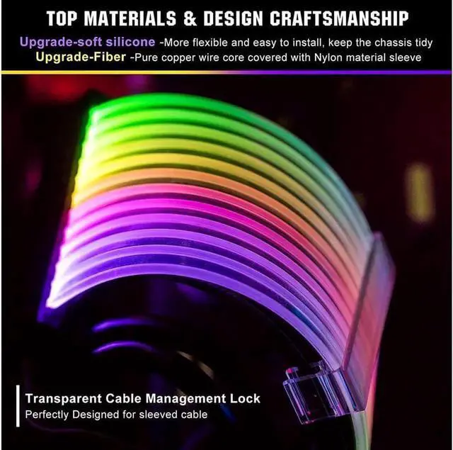 Alt view image 5 of 6 - Aomoproing Pccooler Power Supply Sleeved Cable, Customization 24 Pin Atx Rgb Cable Extension Kit 16Awg, 5V 3Pin Synchronized Psu Cable For Rgb Software From All Major Motherboard Cable Management