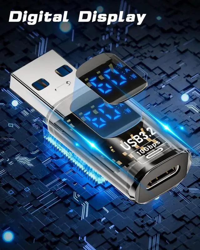 Alt view image 3 of 7 - AOMOPROING USB C to USB Adapter with Digital Display, 10Gbps Type C Female to Type A Male Adapter, Current/Voltage Real-time Display 3.2 Converter for iPhone, MacBook, 1-Pack