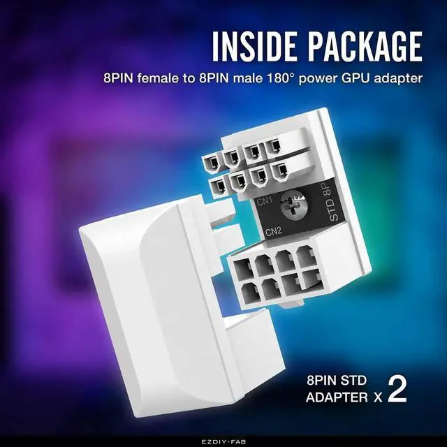 Alt view image 5 of 6 - GPU VGA PCIe 8 Pin U Turn 180 Degree Angle Connector Power Adapter Board for Desktop Graphics Card-Standard Type 2-Pack White