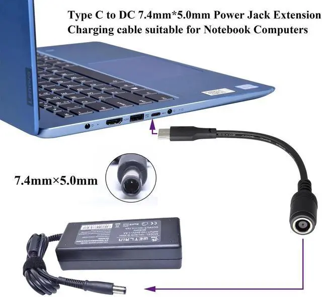 Alt view image 2 of 7 - Aomoproing USB Type C Male External to DC 7.4mmx5.0mm Female Internal Connector Quick 5A Charging Power Supply Suitable for Mobile Phones,Tablets,laptops Power Sockets(17cm/6.7inch-2Pack)