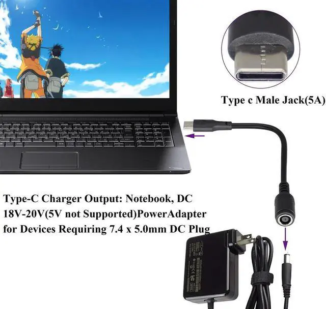 Alt view image 6 of 7 - Aomoproing USB Type C Male External to DC 7.4mmx5.0mm Female Internal Connector Quick 5A Charging Power Supply Suitable for Mobile Phones,Tablets,laptops Power Sockets(17cm/6.7inch-2Pack)