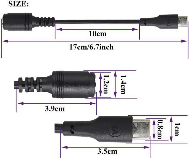 Alt view image 7 of 7 - Aomoproing USB Type C Male External to DC 7.4mmx5.0mm Female Internal Connector Quick 5A Charging Power Supply Suitable for Mobile Phones,Tablets,laptops Power Sockets(17cm/6.7inch-2Pack)