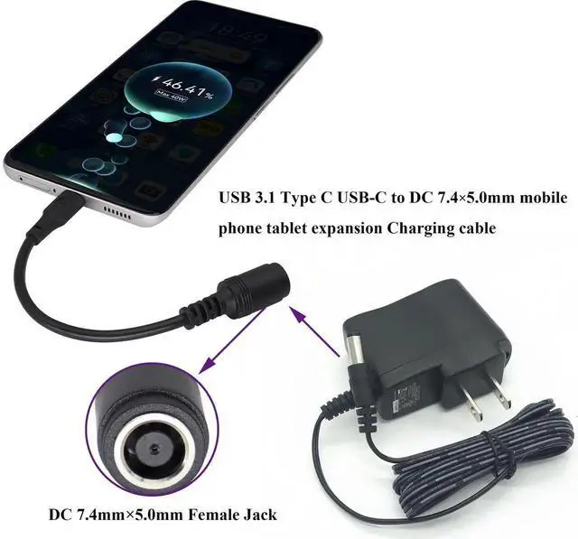 Alt view image 4 of 7 - Aomoproing USB Type C Male External to DC 7.4mmx5.0mm Female Internal Connector Quick 5A Charging Power Supply Suitable for Mobile Phones,Tablets,laptops Power Sockets(17cm/6.7inch-2Pack)
