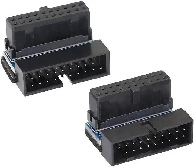 Main image of Aomoproing Right Angled USB 3.0 20-pin Male to Female Extension Adapter, Desktop Motherboard 90 Degree Angled USB 3.0 19-Pin Motherboard Internal Header-Black 2PCS