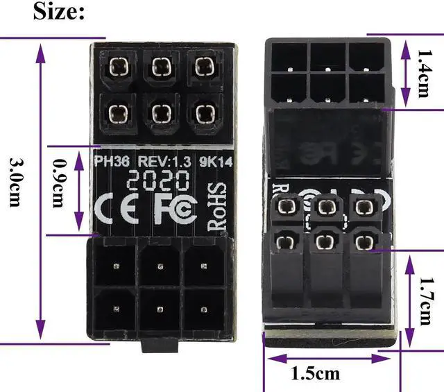 Alt view image 6 of 7 - Aomoproing  (2Pack 180 Degree ATX 6Pin Female to Male Connector PCI 6 Pin to 6 Pin PCI Express Video Card Power Adapter for Desktop Graphics Card (Down/6 Pin)