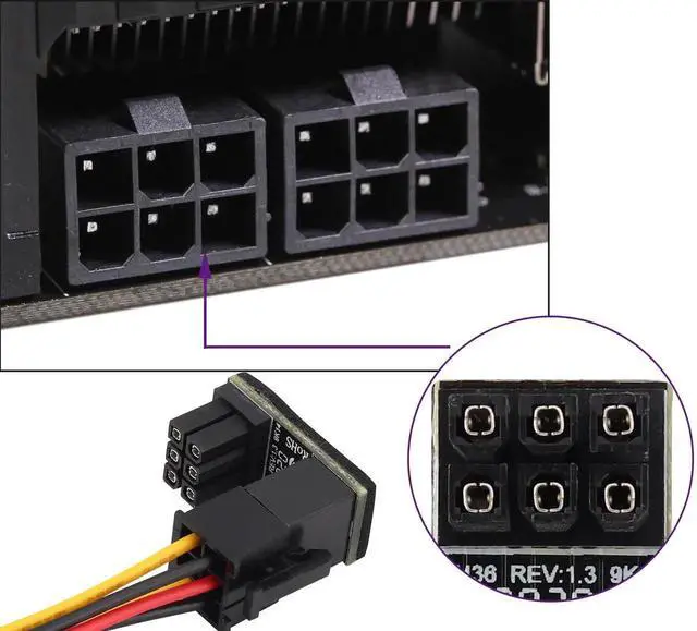 Alt view image 2 of 7 - Aomoproing  (2Pack 180 Degree ATX 6Pin Female to Male Connector PCI 6 Pin to 6 Pin PCI Express Video Card Power Adapter for Desktop Graphics Card (Down/6 Pin)
