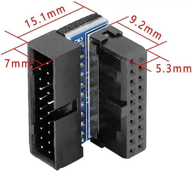 Alt view image 7 of 7 - Aomoproing Right Angled USB 3.0 20-pin Male to Female Extension Adapter, Desktop Motherboard 90 Degree Angled USB 3.0 19-Pin Motherboard Internal Header-Black 2PCS