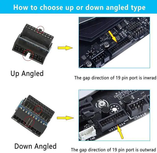 Alt view image 2 of 7 - Aomoproing Right Angled USB 3.0 20-pin Male to Female Extension Adapter, Desktop Motherboard 90 Degree Angled USB 3.0 19-Pin Motherboard Internal Header-Black 2PCS