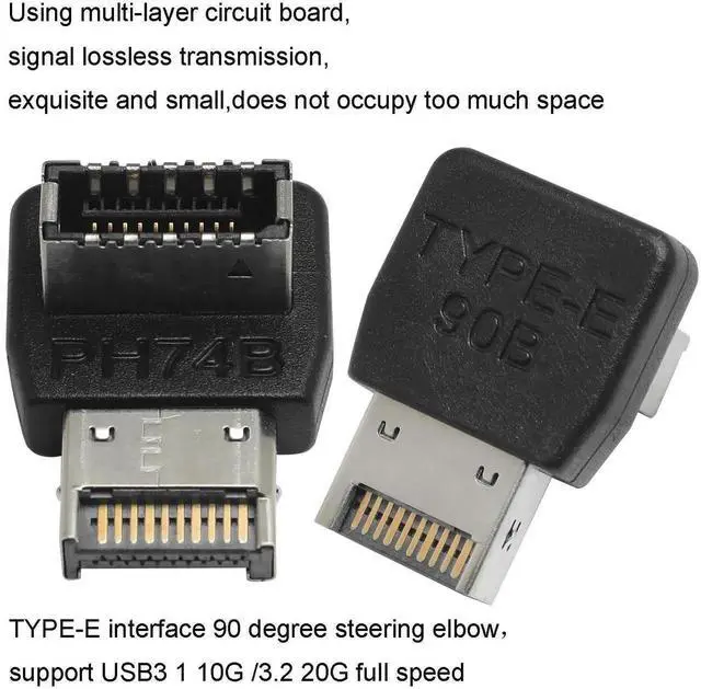 Alt view image 4 of 5 - Aomoproing Computer Motherboard USB3.1 Type-E Interface 90-Degree Right Angle Bent Head with Shell PH74B Right Angle Bent Head USB E Adapter for Computer Motherboard