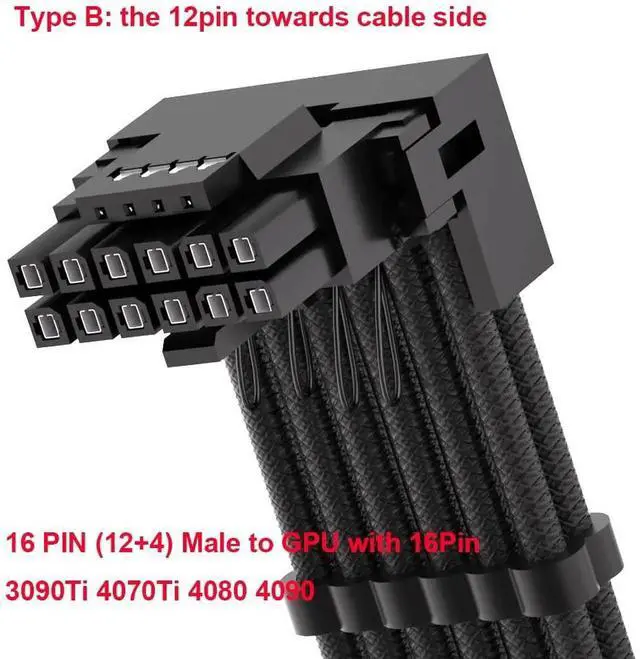 Alt view image 5 of 6 - 12VHPWR 90 Degree Adapter for C.orsair PCIE 5.0 16AWG 600W 12VHPWR Adapter Dual 8 Pin PCIe to 16 Pin 12+4 Pin for RTX 4090 4080 3090TI 4070Ti Graphics Card GPU, ONLY for C.orsair Power Supply (Type B)