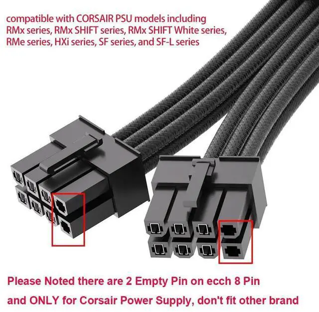 Alt view image 2 of 6 - 12VHPWR 90 Degree Adapter for C.orsair PCIE 5.0 16AWG 600W 12VHPWR Adapter Dual 8 Pin PCIe to 16 Pin 12+4 Pin for RTX 4090 4080 3090TI 4070Ti Graphics Card GPU, ONLY for C.orsair Power Supply (Type B)