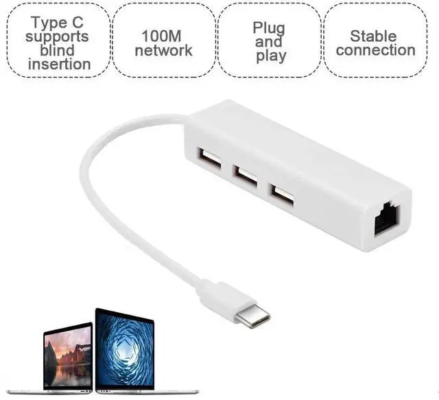 Alt view image 4 of 7 - Aomoproing  USB 3.1 Type C USB-C to Multiple 3 Ports USB2.0 Hub with Ethernet 100Mbps Network LAN Adapter