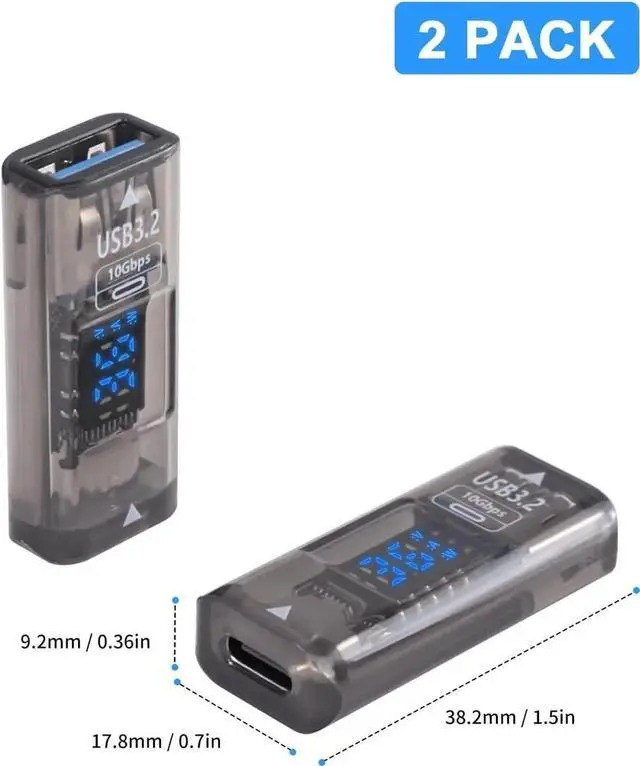 Alt view image 7 of 7 - AOMOPROING USB C Female to USB Female Adapter, Type C to Type A Adapter 3.2 with LED Digital Display, 10Gbps Data Sync & Charging Converter Compatible with iPhone, Galaxy, Laptop, 2-Pack